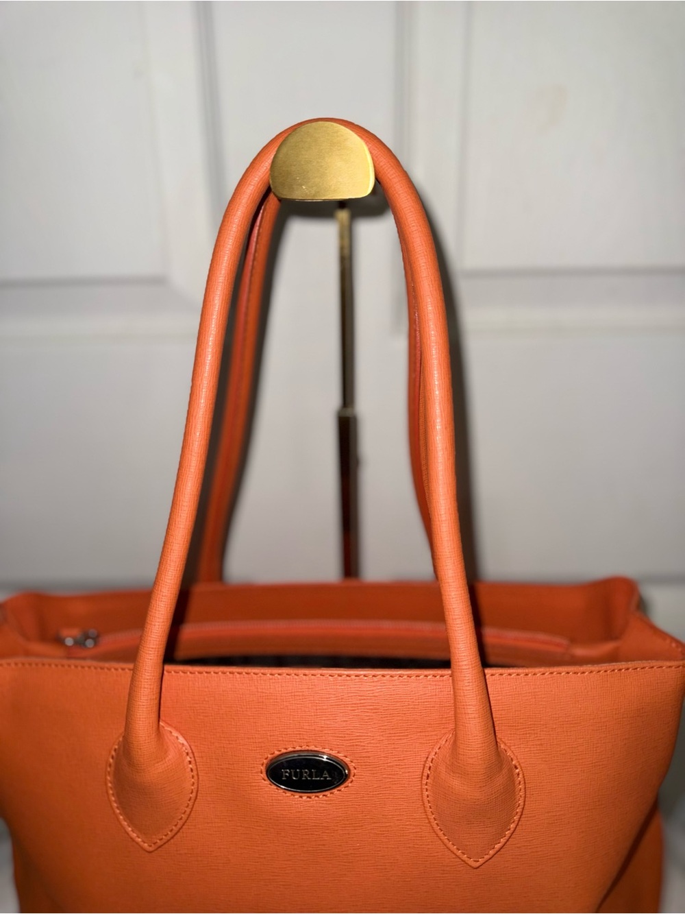 Furla Bright Orange Leather Tote with Top Handles - Picture 9 of 11